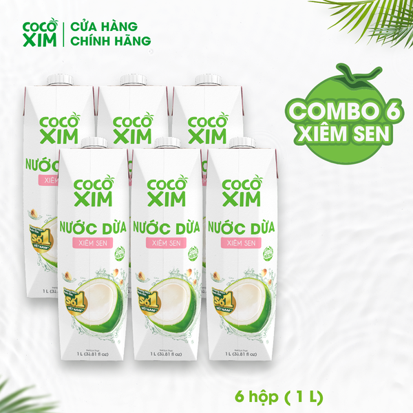  Combo 6 Hộp Nước dừa đóng hộp Cocoxim Sen 1000ml/Hộp 