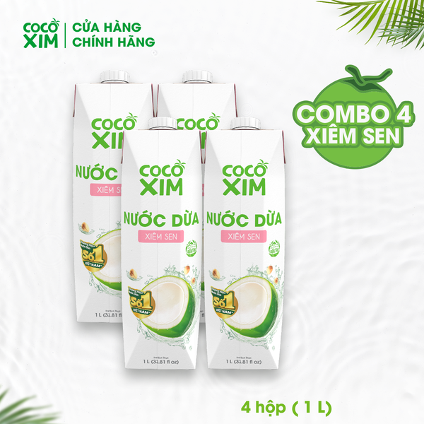  Combo 4 hộp nước dừa xiêm sen Cocoxim 1000ml/hộp 