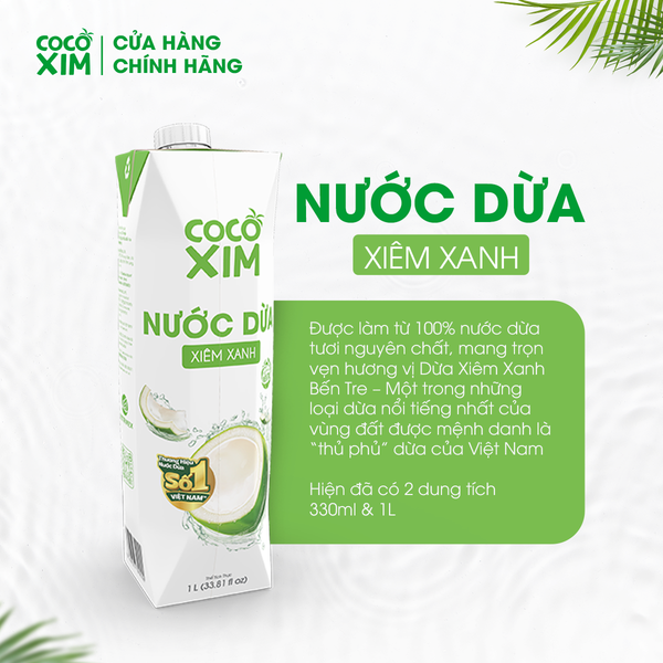 COMBO 2 Hộp Nước dừa Cocoxim đóng hộp Cocoxim Xanh dung tích 1000ml/Hộp 