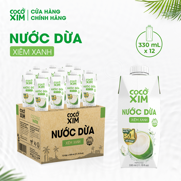  Thùng 12 Hộp Nước dừa đóng hộp Cocoxim Xanh 330ml/Hộp 