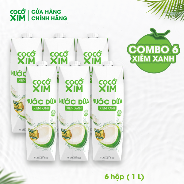  Combo 6 Hộp Nước dừa đóng hộp Cocoxim Xanh 1000ml/Hộp 