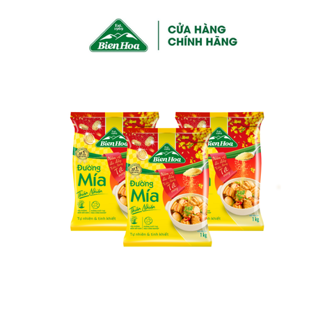  [bao bì tết] Combo 3 Đường mía thiên nhiên Biên Hòa 1kg/túi 