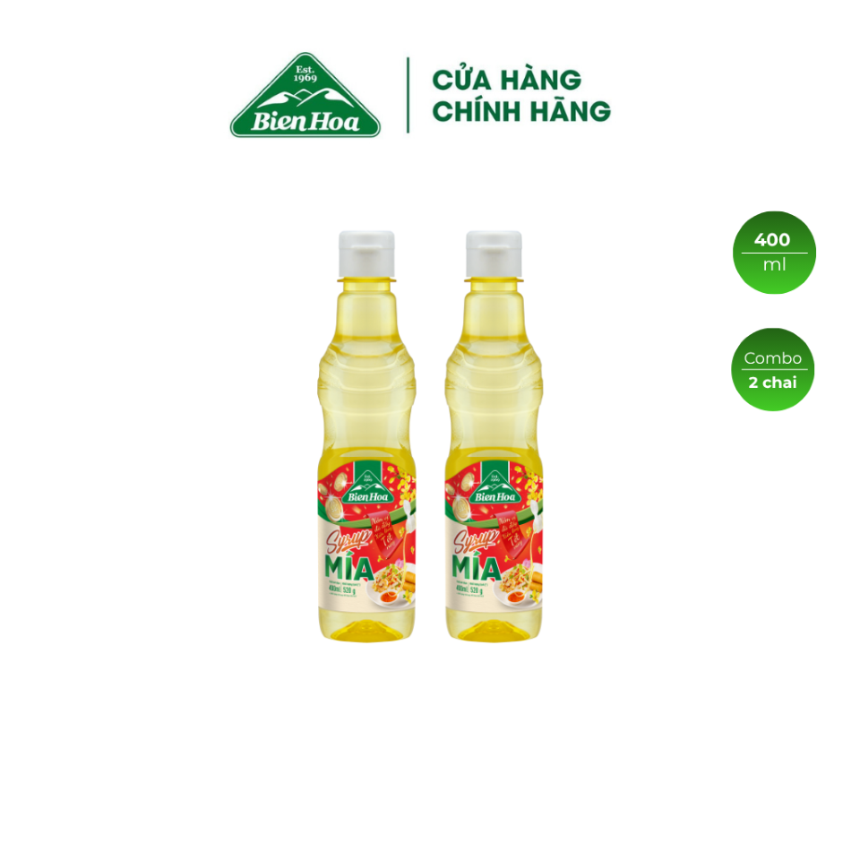  [BAO BÌ TẾT] Combo 2 chai Syrup Mía Biên Hòa 400ml/Chai 