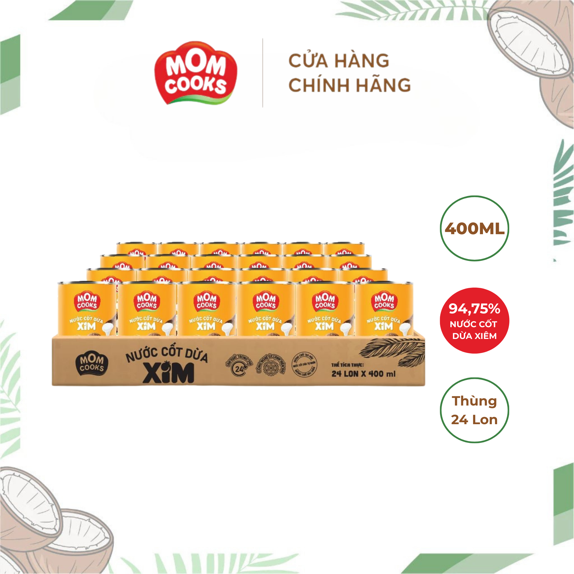  Khay 24 lon Nước Cốt Dừa XIM - Mom Cooks 400ml/lon 