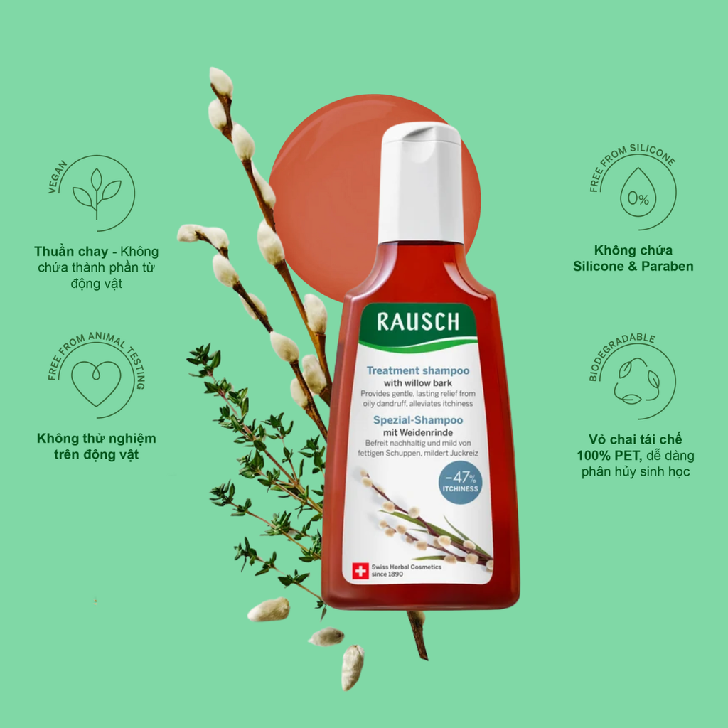 Dầu gội sạch gàu, giảm bết Rausch Willow Bark Vỏ Cây Liễu Trắng, thảo dược Thụy Sĩ 200ml