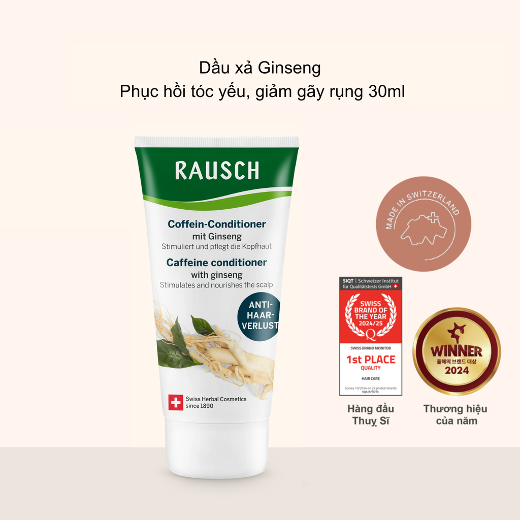 Dầu xả phục hồi tóc yếu & giảm gãy rụng Rausch Caffeine Conditioner with Ginseng 30ml