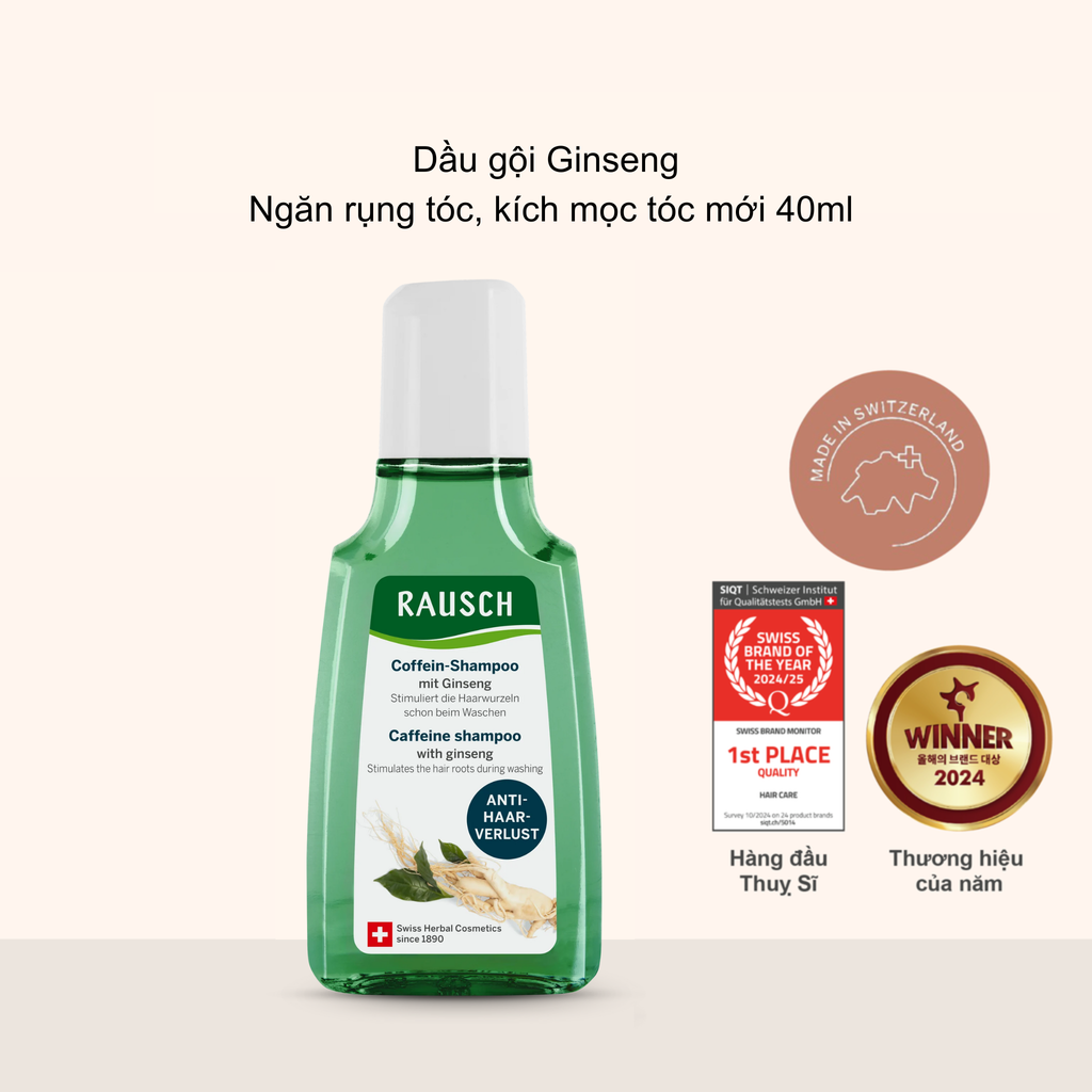 Dầu gội giảm rụng & hỗ trợ mọc tóc mới Rausch Caffeine Shampoo with Ginseng 40ml