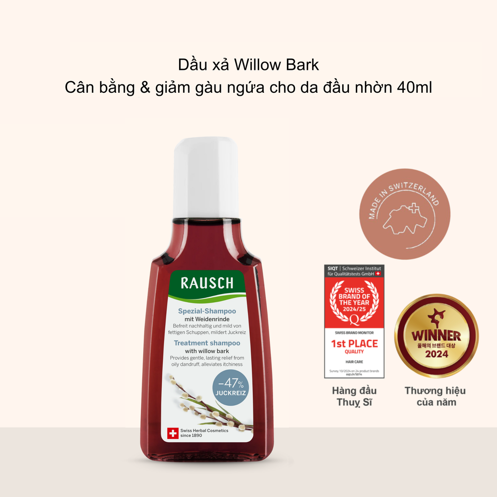 Dầu gội kiềm dầu & giảm gàu cho da đầu nhờn Rausch Treatment Shampoo with Willow Bark 40ml