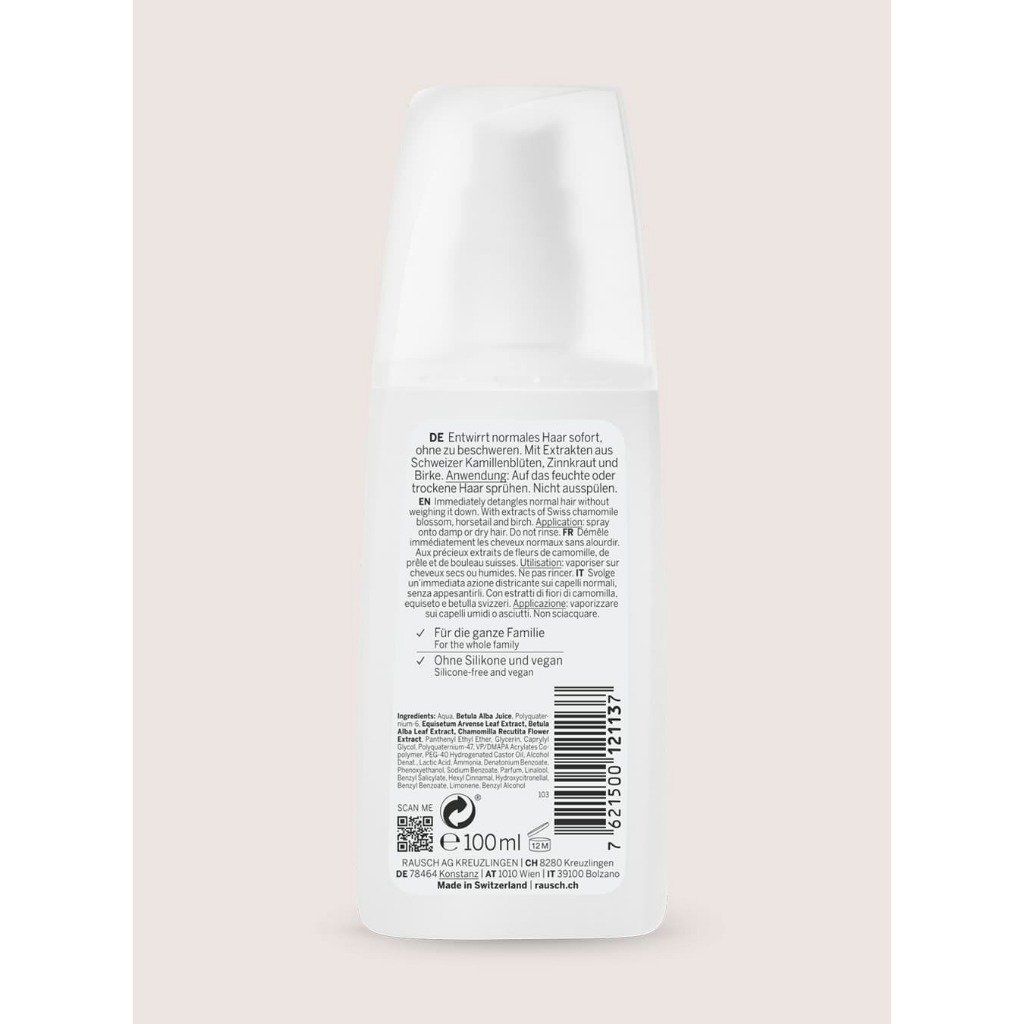 Xịt dưỡng gỡ rối & làm mượt tóc Rausch Detangling Spray Conditioner with Swiss Herbs 100ml