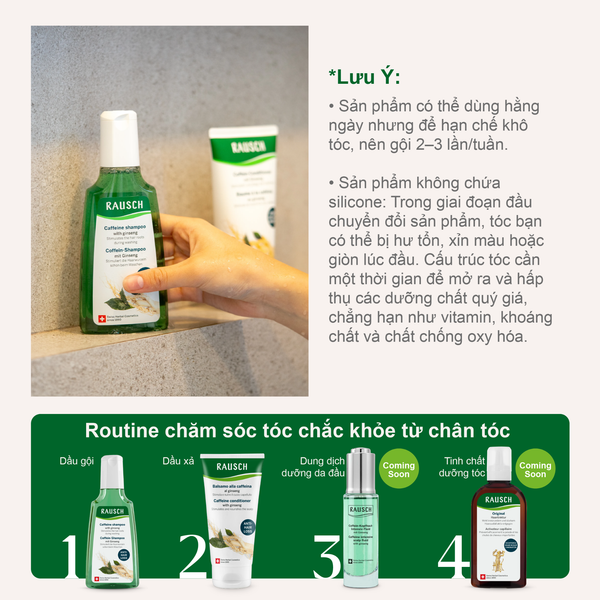 Combo trải nghiệm dầu gội và dầu xả hỗ trợ tăng mật độ tóc con, giảm rụng Rausch Ginseng Nhân Sâm (40ml & 30ml)