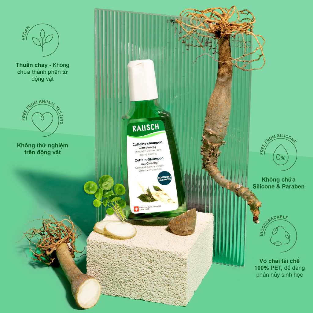 Combo trải nghiệm dầu gội tăng 28% tóc con, giảm rụng 44% Rausch Ginseng Nhân Sâm 40mlx2