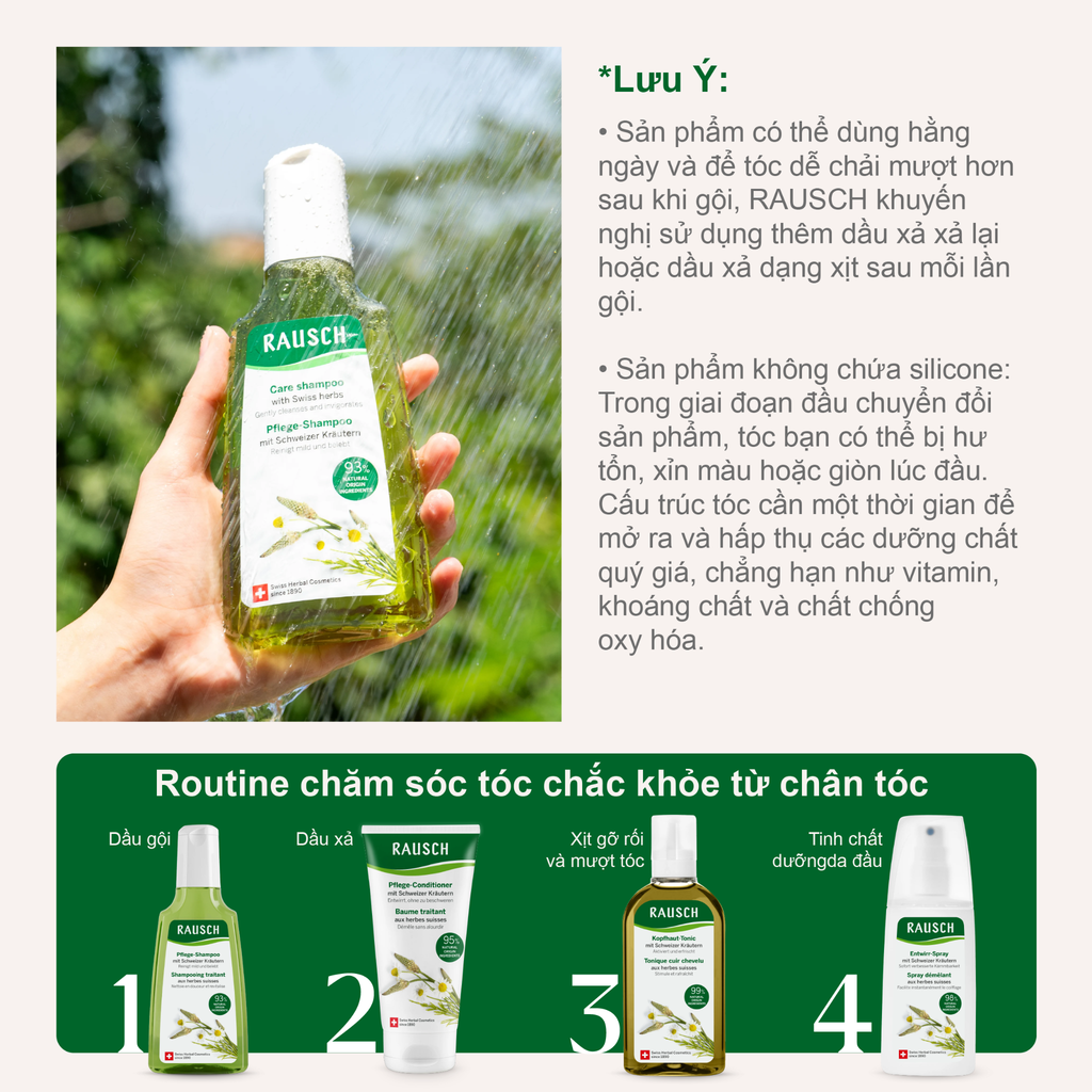 Dầu gội hỗ trợ dưỡng tóc mềm mượt chắc khỏe Rausch Swiss Herbs Thảo Dược Thụy Sĩ 200ml