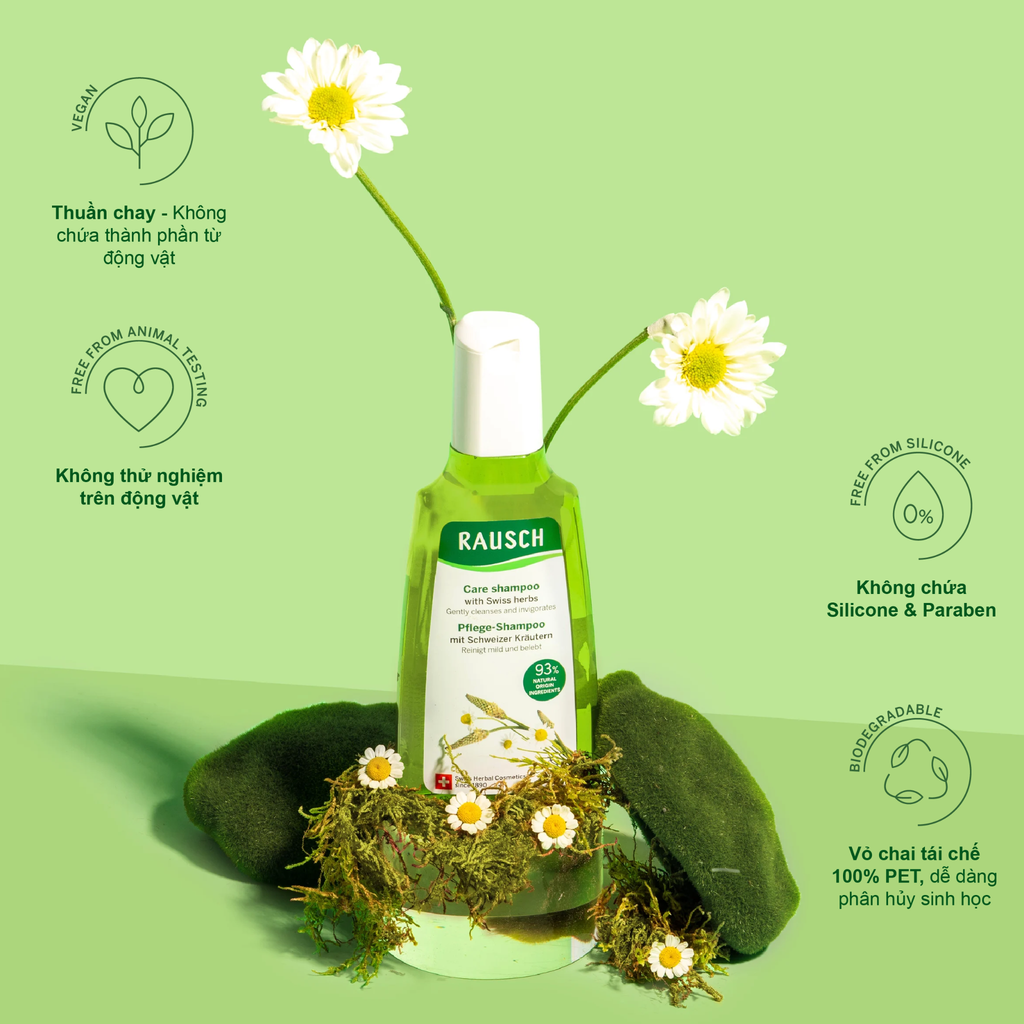 Dầu gội hỗ trợ dưỡng tóc mềm mượt chắc khỏe Rausch Swiss Herbs Thảo Dược Thụy Sĩ 200ml
