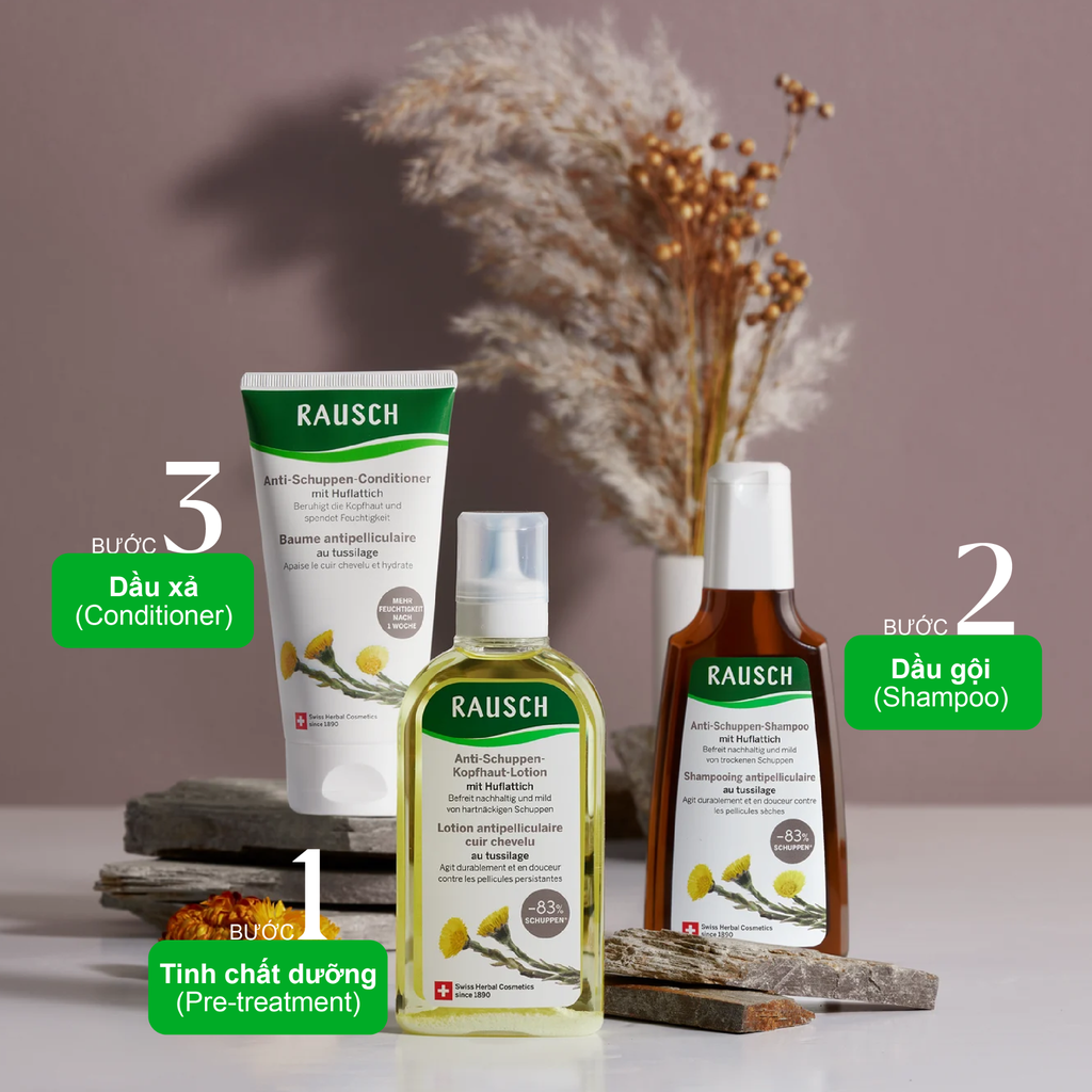 Combo trải nghiệm dầu gội và dầu xả giảm ngứa, sạch gàu Rausch Coltsfoot Cúc Khoản Đông Hoa (40ml & 30ml)