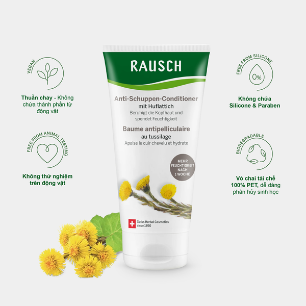 Dầu xả hỗ trợ giảm gàu ngứa, dịu da đầu Rausch Coltsfoot Cúc Khoản Đông Hoa, thảo dược Thụy Sĩ 150ml
