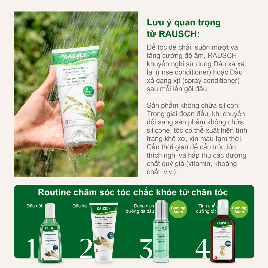 Dầu xả hỗ trợ dưỡng tóc mềm mượt chắc khỏe Rausch Swiss Herbs Thảo Dược Thụy Sĩ 150ml