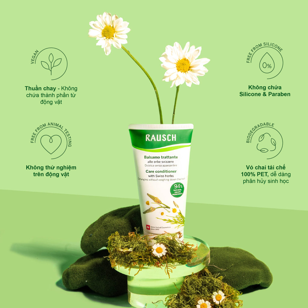 Dầu xả hỗ trợ dưỡng tóc mềm mượt chắc khỏe Rausch Swiss Herbs Thảo Dược Thụy Sĩ 150ml