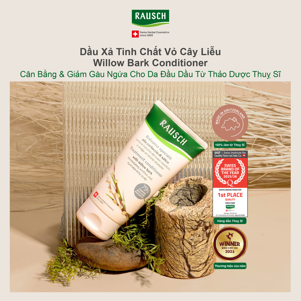 Dầu xả hỗ trợ giảm gàu, giảm bết Rausch Willow Bark Vỏ Cây Liễu Trắng, thảo dược Thụy Sĩ 150ml