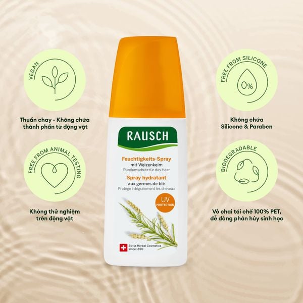 Xịt dưỡng giúp bảo vệ tóc khỏi hư tổn do ánh nắng & tia UV, giúp tóc dễ chải Rausch Wheatgerm 100ml