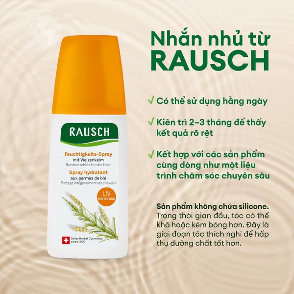 Xịt dưỡng giúp bảo vệ tóc khỏi hư tổn do ánh nắng & tia UV, giúp tóc dễ chải Rausch Wheatgerm 100ml