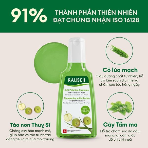 Dầu gội loại bỏ các hoạt chất gây hại và bảo vệ tóc khỏi ô nhiễm Rausch Swiss Apple 40ml