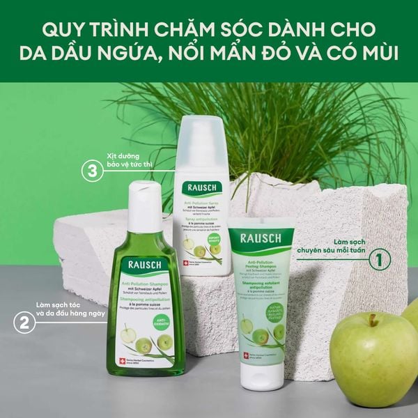 Dầu gội loại bỏ các hoạt chất gây hại và bảo vệ tóc khỏi ô nhiễm Rausch Swiss Apple 200ml