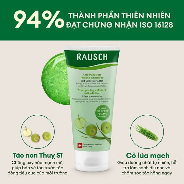 Dầu gội tẩy tế bào chết, làm sạch sâu, tăng cường bảo vệ tóc và da đầu  Rausch Swiss Apple 100ml