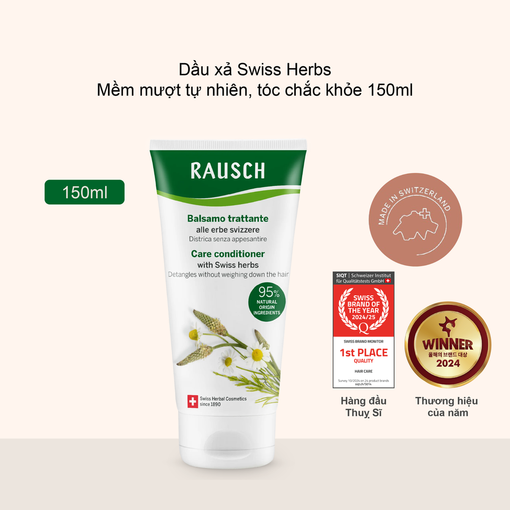 Dầu xả hỗ trợ dưỡng tóc mềm mượt chắc khỏe Rausch Swiss Herbs Thảo Dược Thụy Sĩ 150ml