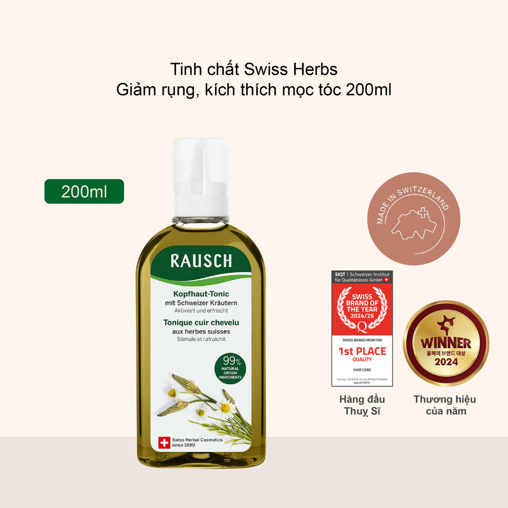 Tinh chất dưỡng da đầu sạch khoẻ & cân bằng nang tóc Rausch Scalp Tonic with Swiss Herbs 200ml
