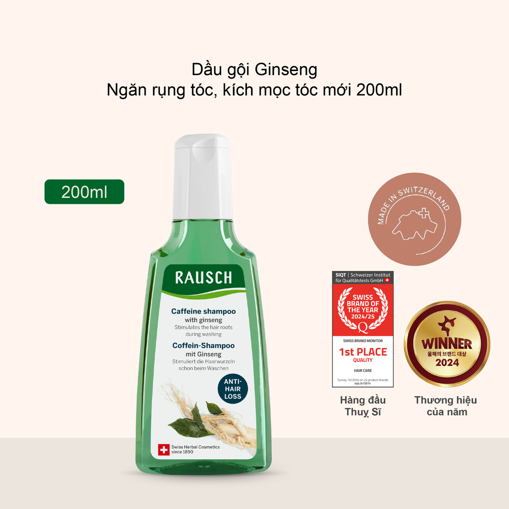 Dầu gội ngăn rụng & hỗ trợ mọc tóc mới Rausch Caffeine Shampoo with Ginseng 200ml