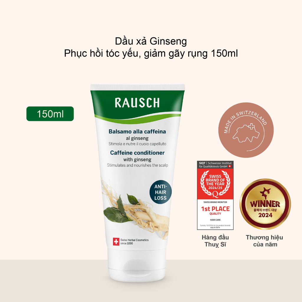 Dầu xả phục hồi tóc yếu & giảm gãy rụng Rausch Caffeine Conditioner with Ginseng 150ml