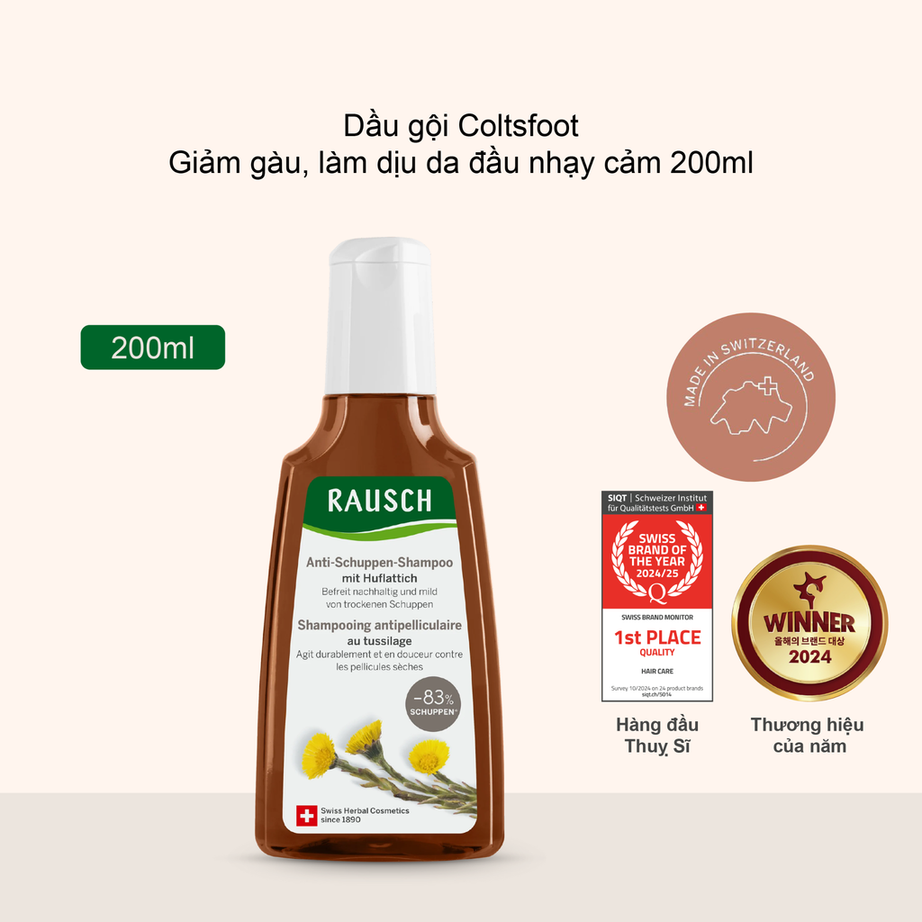 Dầu gội giảm gàu & làm dịu da đầu nhạy cảm Rausch Anti-Dandruff Shampoo with Coltsfoot 200ml