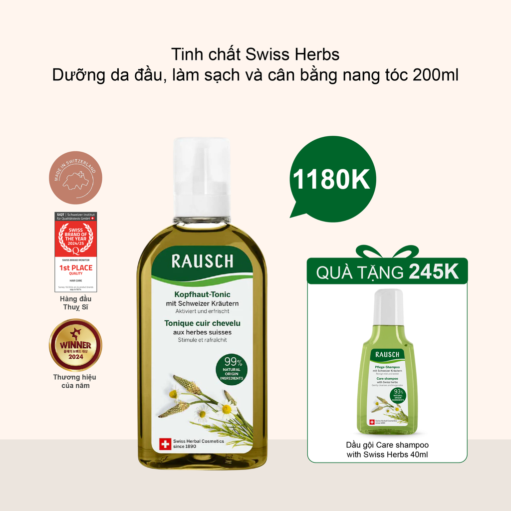 Tinh chất dưỡng da đầu sạch khoẻ & cân bằng nang tóc Rausch Scalp Tonic with Swiss Herbs 200ml