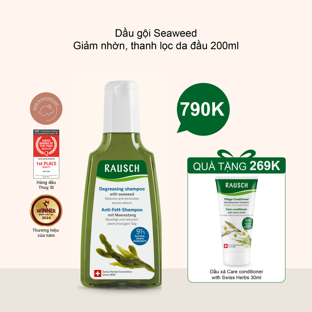 Dầu gội kiềm dầu & giảm nhờn Rausch Degreasing Shampoo with Seaweed 200ml