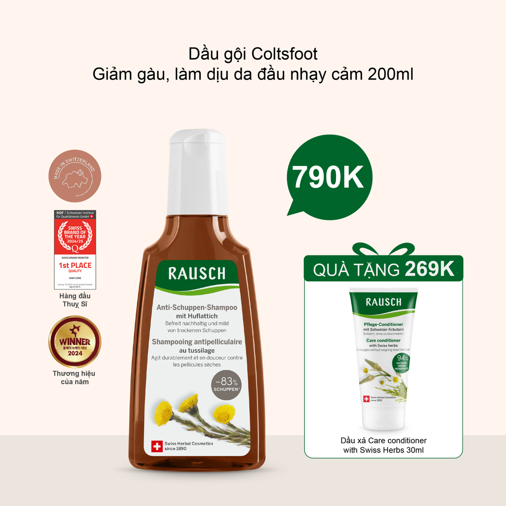 Dầu gội giảm gàu & làm dịu da đầu nhạy cảm Rausch Anti-Dandruff Shampoo with Coltsfoot 200ml