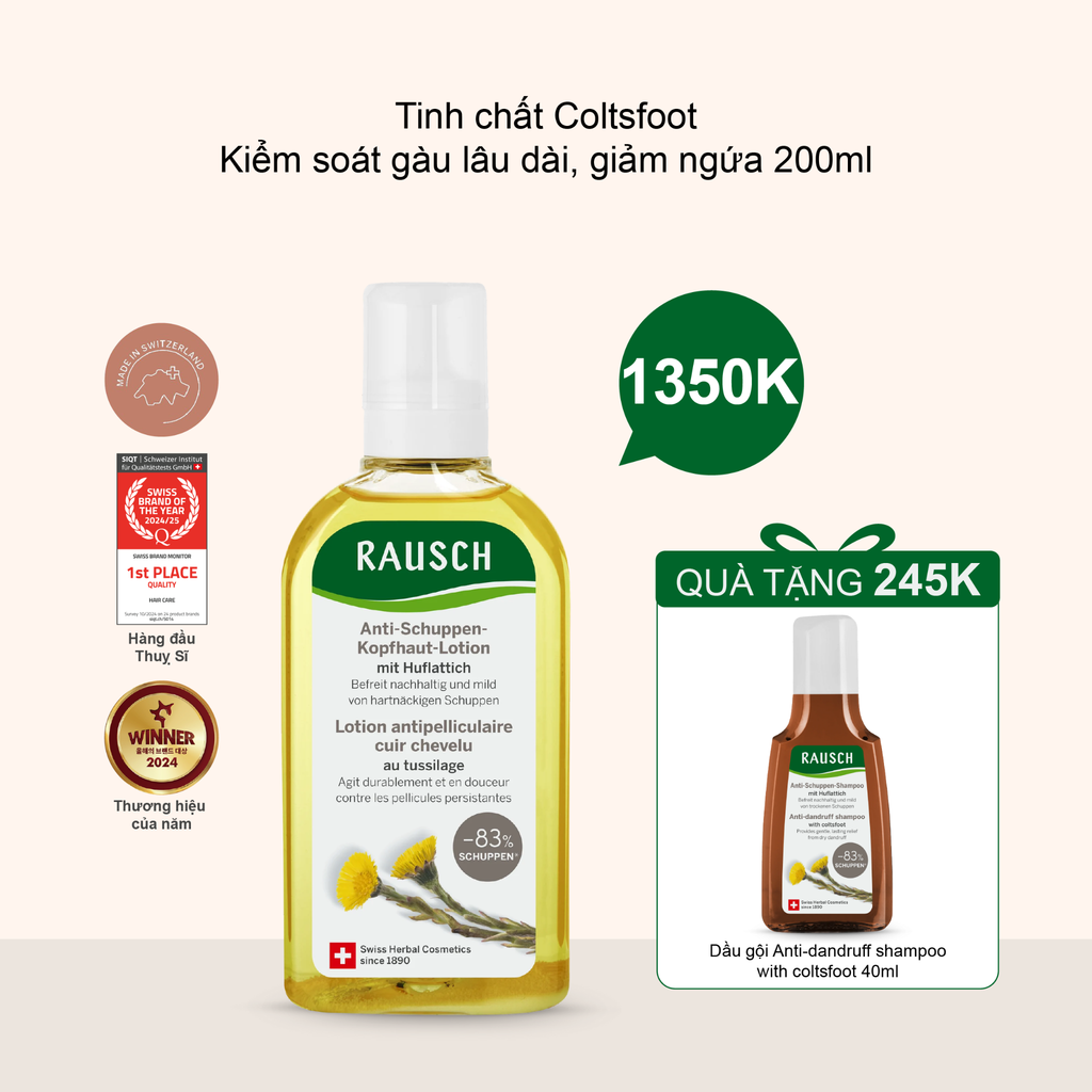 Tinh chất kiểm soát gàu & giảm ngứa da đầu Rausch Anti-Dandruff Scalp Lotion with Coltsfoot 200ml