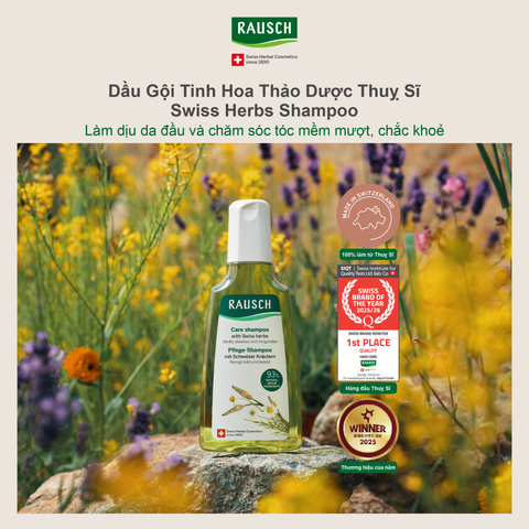Dầu gội hỗ trợ dưỡng tóc mềm mượt chắc khỏe Rausch Swiss Herbs Thảo Dược Thụy Sĩ 200ml