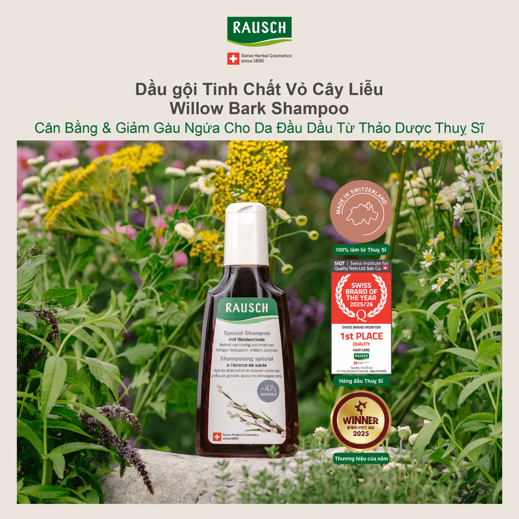 Combo trải nghiệm dầu gội sạch gàu, giảm bết Rausch Willow Bark Vỏ Cây Liễu Trắng 40mlx2