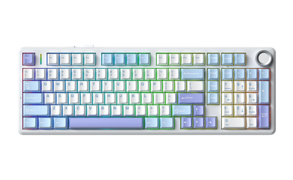 Bàn phím AULA F99 PRO TM (Có núm xoay/ Xanh dương + Trắng + Tím/ Grey Wood V3 Switch) F9915