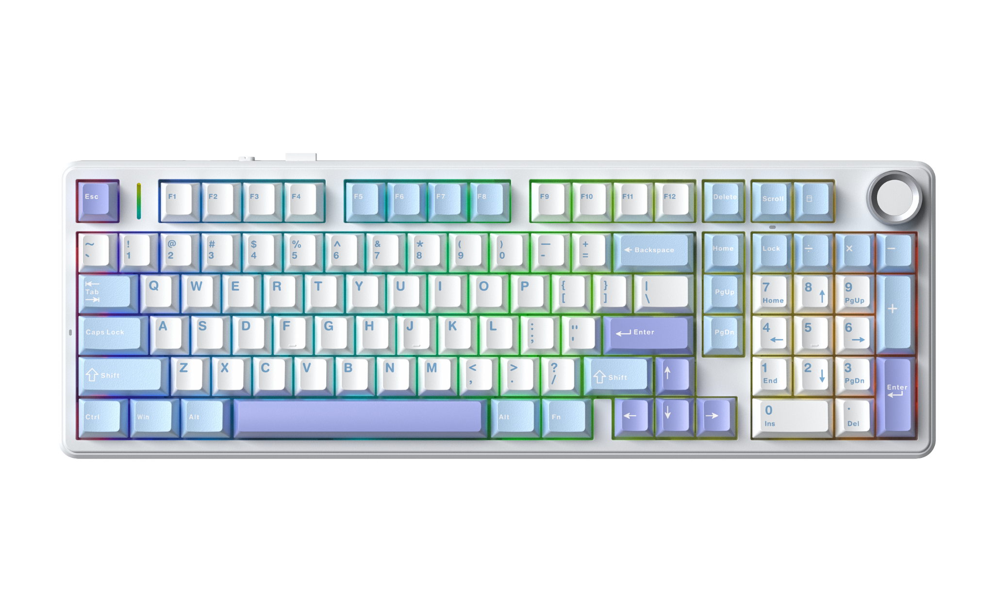 Bàn phím AULA F99 PRO TM (Có núm xoay/ Xanh dương + Trắng + Tím/ Grey Wood V3 Switch) F9915