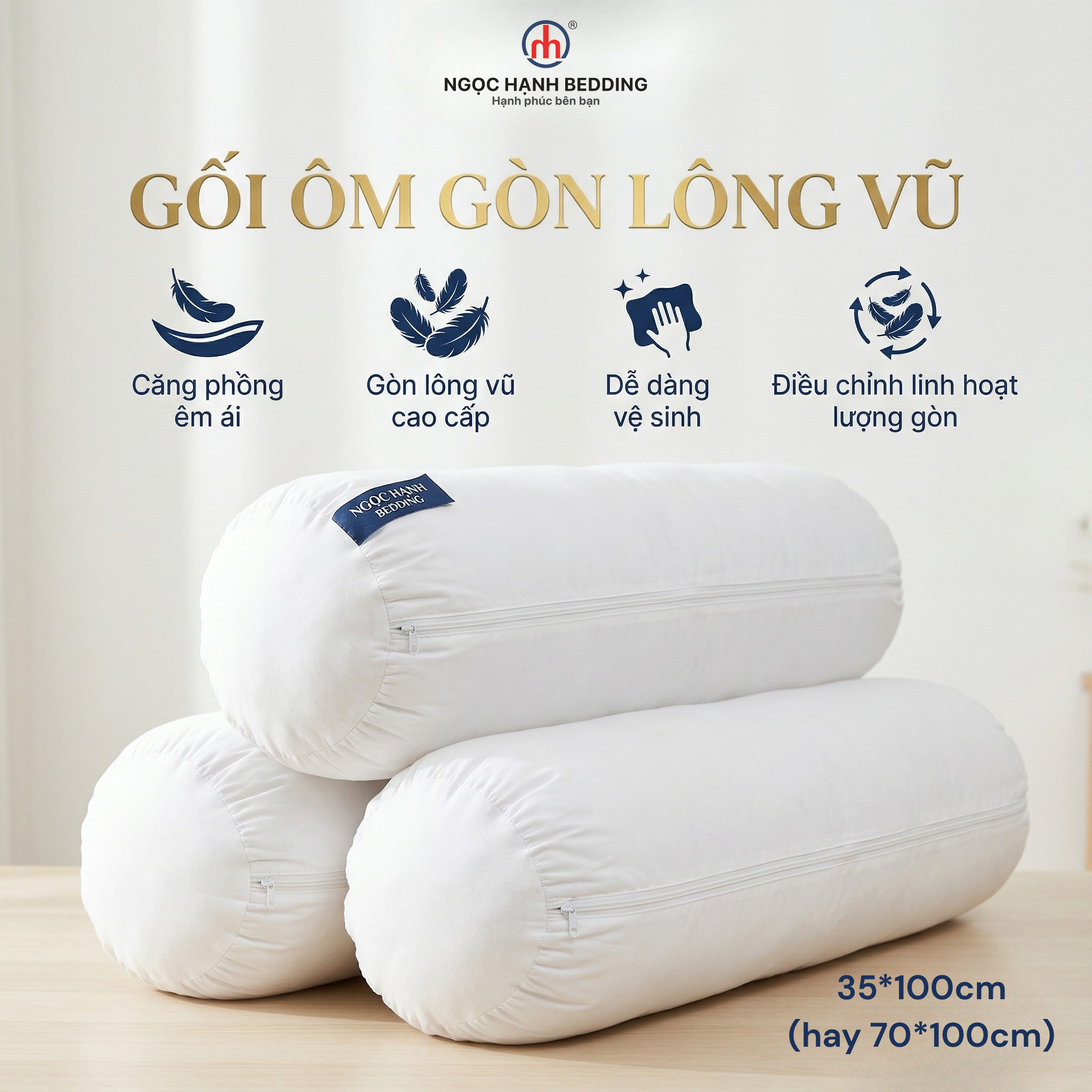  Ruột gối lông vũ nhân tạo cao cấp - Ruột Gối Gòn tơ Ngọc Hạnh 