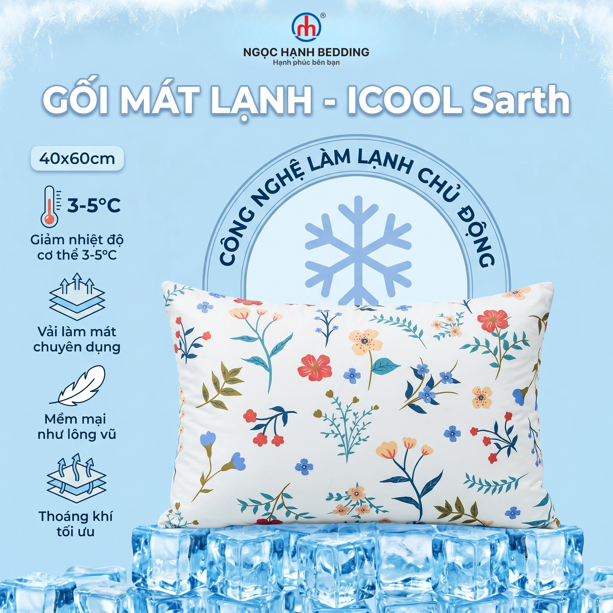  GỐI Mochi iCool Sarth MÁT LẠNH, LÔNG VŨ MỀM MẠI, SIÊU MỊN, THOÁNG KHÍ - Ngọc Hạnh Bedding 