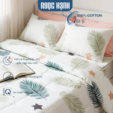  Bộ drap giường 100% Cotton hoạ tiết lá dừa - Drap cotton Ngọc Hạnh 