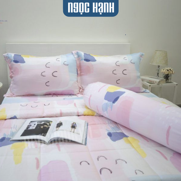 Bộ drap giường tencel lụa 80s Hồng - Ngọc Hạnh Bedding