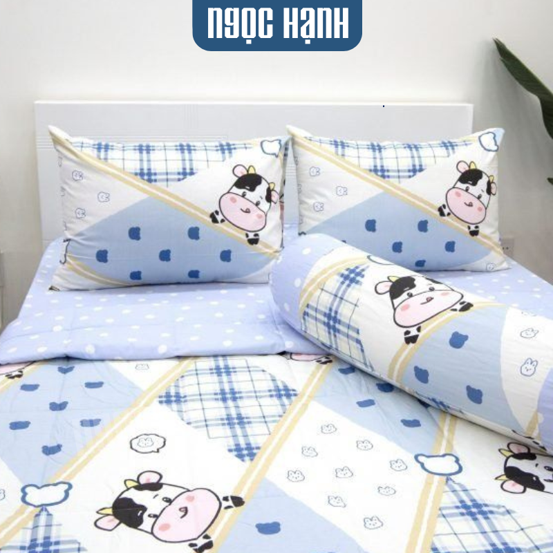  BỘ DRAP GIƯỜNG COTTON CM XANH TRẮNG BÒ SỮA nệm 5cm 10cm 15cm 20cm - NGỌC HẠNH BEDDING 