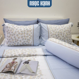  Bộ Drap Giường tencel lụa Sọc Xanh Biển Bông Nhí - Ngọc Hạnh Bedding 