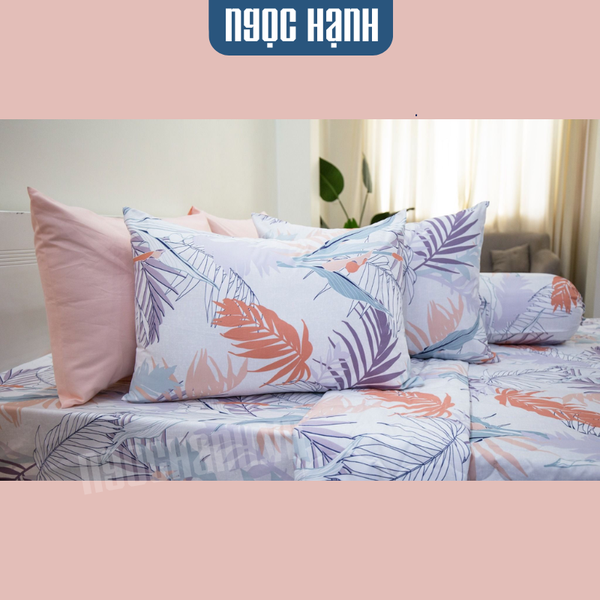 Bộ Chăn Ga Microfiber Lá Cọ Hồng - Ngọc Hạnh Bedding