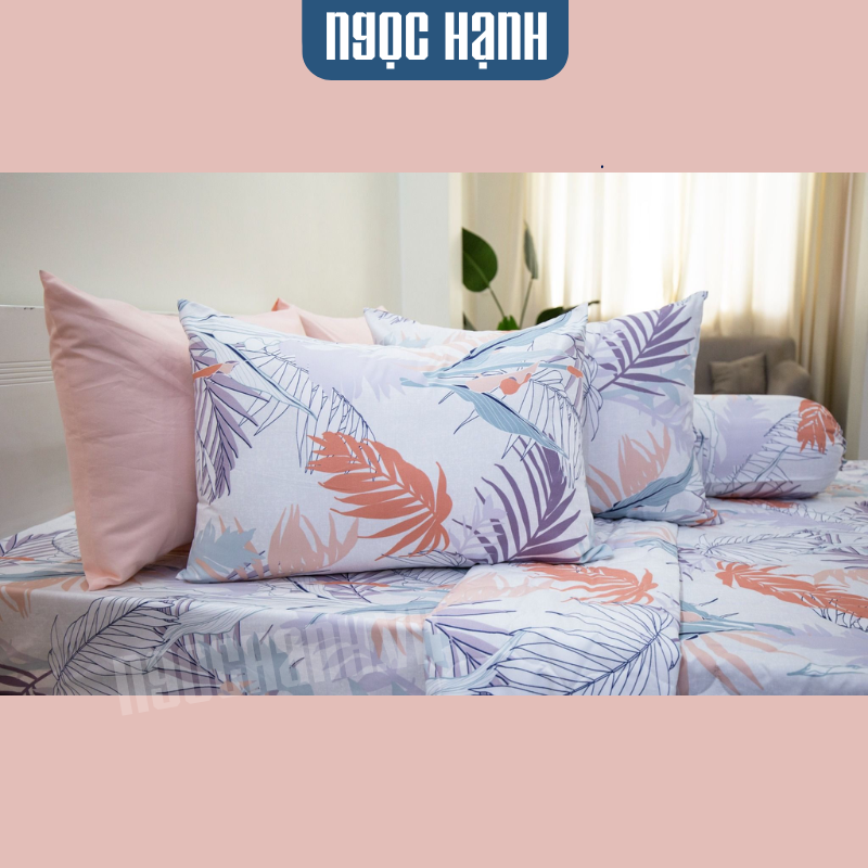  Bộ Chăn Ga Microfiber Lá Cọ Hồng - Ngọc Hạnh Bedding 