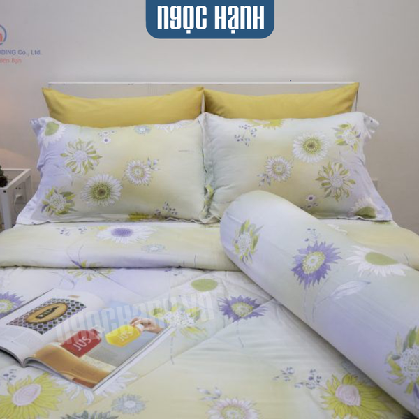 Bộ Drap Giường Tencel lụa 80s Bông Cúc Vàng - Drap Tencel Cao Cấp Ngọc Hạnh
