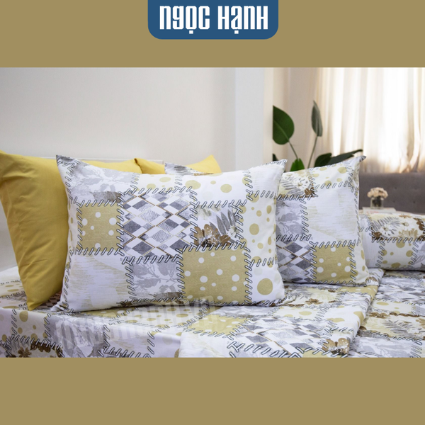 Bộ Chăn Ga Microfiber Caro Vàng Nâu - Chăn ga Microfiber Cao Cấp Ngọc Hạnh
